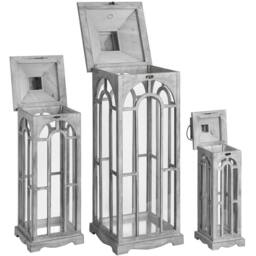 Wyld Haus Set of Three Greywashed Wooden Lanterns Arched Window & Handles in Grey - thumbnail 5