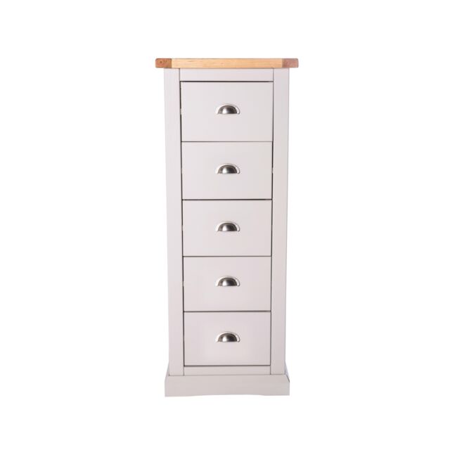 Cabinet Bits Loreo 5 Drawer Narrow Chest of Drawers Chrome Cup Handle in Light Grey - image 1