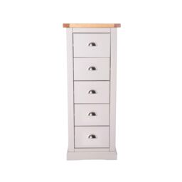 Cabinet Bits Loreo 5 Drawer Narrow Chest of Drawers Chrome Cup Handle in Light Grey - thumbnail 1