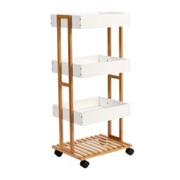 Home Source Bamboo Storage Trolley White 4 Tier Wheels Kitchen Bathroom Organiser - thumbnail 8