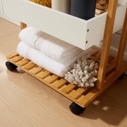 Home Source Bamboo Storage Trolley White 4 Tier Wheels Kitchen Bathroom Organiser - thumbnail 6
