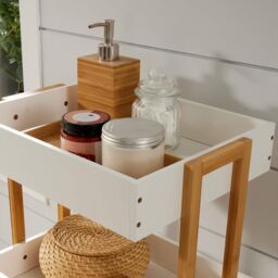 Home Source Bamboo Storage Trolley White 4 Tier Wheels Kitchen Bathroom Organiser - thumbnail 7