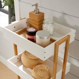 Home Source Bamboo Storage Trolley White 4 Tier Wheels Kitchen Bathroom Organiser - thumbnail 4