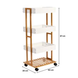 Home Source Bamboo Storage Trolley White 4 Tier Wheels Kitchen Bathroom Organiser - thumbnail 9