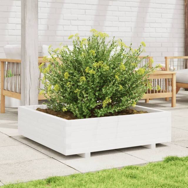 Berkfield Home Decorative Garden Planter White 90x90x26.5 cm Solid Wood Pine - image 1