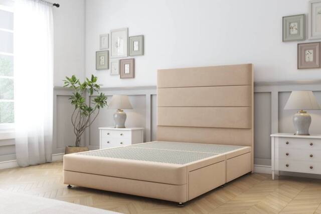 "Sloomy Monaco Plush Divan Base 2 Drawers -26"" Headboard & 12"" Footboard in Stone - Size: Super King" - image 1