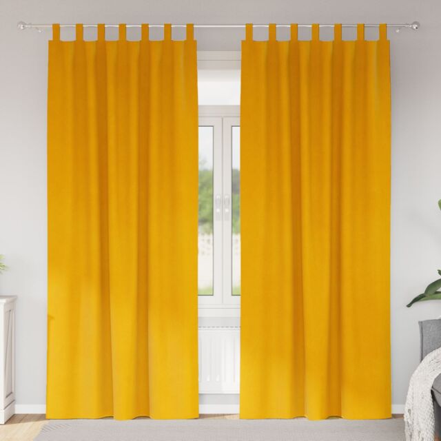 Berkfield Home Blackout Curtains with Hanging Loops 2 pcs Mustard Yellow Velvet - image 1