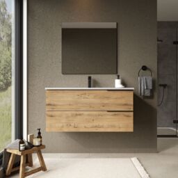 Banyetti Celtic 1000mm Wall Hung Bathroom Vanity Unit with Athena Basin - Ostippo Oak in Light Oak