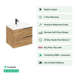 Banyetti Celtic 1000mm Wall Hung Bathroom Vanity Unit with Athena Basin - Ostippo Oak in Light Oak - thumbnail 2