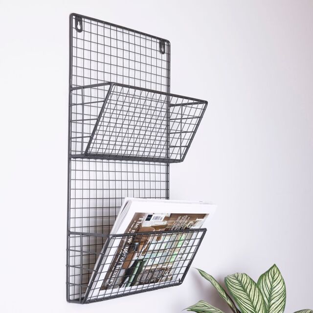 Charles Bentley Charnwood Contemporary Iron Grey Mountable Magazine Rack In/Outside Use 1.2kg