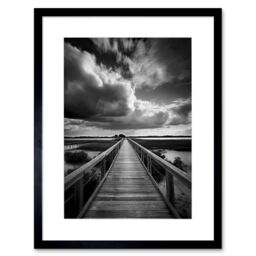 "Artery8 Wall Art Print Wooden Bridge River Landscape Black & White Artwork Framed 9X7 Inch - Size: W7"" x H9""" - thumbnail 1