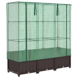 Berkfield Home Raised Bed with Greenhouse Cover Rattan Look 120x40x138 cm in Brown - Size: 120 x 40 x 138 cm - thumbnail 2
