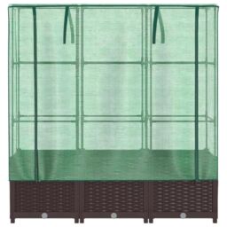 Berkfield Home Raised Bed with Greenhouse Cover Rattan Look 120x40x138 cm in Brown - Size: 120 x 40 x 138 cm - thumbnail 4
