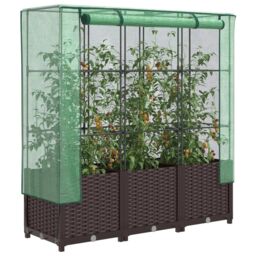 Berkfield Home Raised Bed with Greenhouse Cover Rattan Look 120x40x138 cm in Brown - Size: 120 x 40 x 138 cm - thumbnail 1
