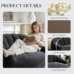 STILVORA 2 Seater Bean Bag Sofa with High Density Sponge in Black - thumbnail 7