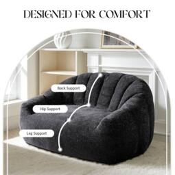 STILVORA 2 Seater Bean Bag Sofa with High Density Sponge in Black - thumbnail 5