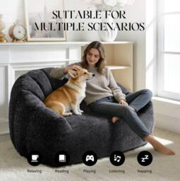 STILVORA 2 Seater Bean Bag Sofa with High Density Sponge in Black - thumbnail 6