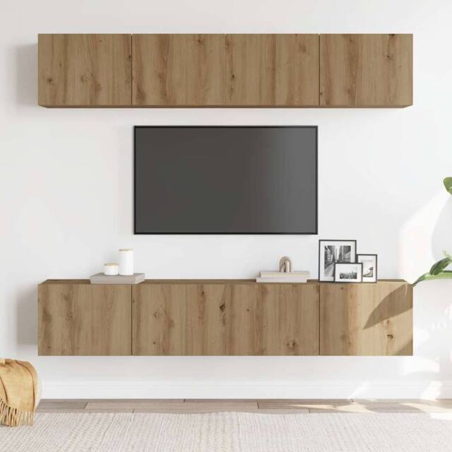 Berkfield Home Wall Mounted TV cabinets 4 pcs Artisan Oak Engineered Wood in Brown - image 1