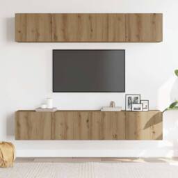 Berkfield Home Wall Mounted TV cabinets 4 pcs Artisan Oak Engineered Wood in Brown - thumbnail 1