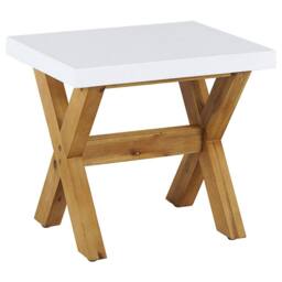 Wyld and Coco White Fibre Cement Stool with Acacia Wood Base - thumbnail 2