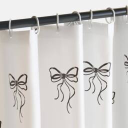 OHS Bows Mould Proof Shower Curtain with 12 Hooks in Black - Size: 180 cm width x 180 cm drop - thumbnail 3