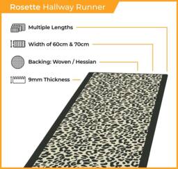 runrug Hallway Carpet Runner Rug - Soft & Comfy, 9mm - 'Rosette' in Grey - Size: 60 cm x 210 cm - thumbnail 2