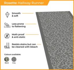 runrug Hallway Carpet Runner Rug - Soft & Comfy, 9mm - 'Rosette' in Grey - Size: 60 cm x 210 cm - thumbnail 3