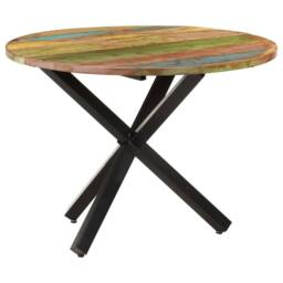Berkfield Home Beautiful Dining Table Round 100x100x75 cm Solid Reclaimed Wood in Brown - Size: 100 x 100 x 75 cm - thumbnail 9