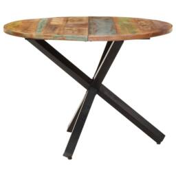 Berkfield Home Beautiful Dining Table Round 100x100x75 cm Solid Reclaimed Wood in Brown - Size: 100 x 100 x 75 cm - thumbnail 1