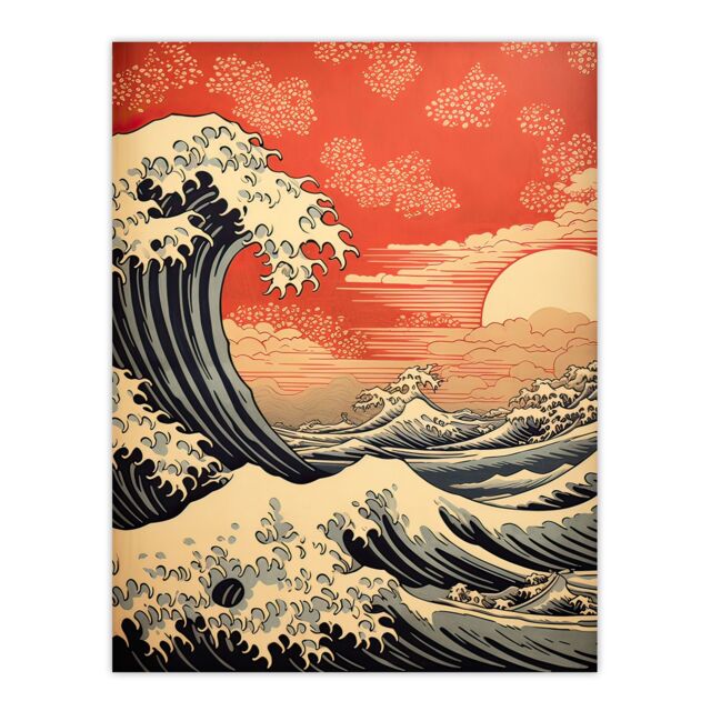 "Artery8 Wall Art Print Red Sunset Great Wave Dramatic Stormy Seascape Poster Picture - Size: W18"" x H24""" - image 1