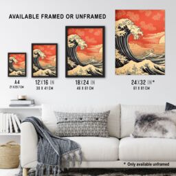 "Artery8 Wall Art Print Red Sunset Great Wave Dramatic Stormy Seascape Poster Picture - Size: W18"" x H24""" - thumbnail 3