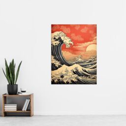 "Artery8 Wall Art Print Red Sunset Great Wave Dramatic Stormy Seascape Poster Picture - Size: W18"" x H24""" - thumbnail 4