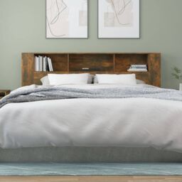 Berkfield Home Headboard Cabinet Smoked Oak 200x18.5x104.5 cm in Brown - thumbnail 5