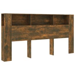 Berkfield Home Headboard Cabinet Smoked Oak 200x18.5x104.5 cm in Brown - thumbnail 2