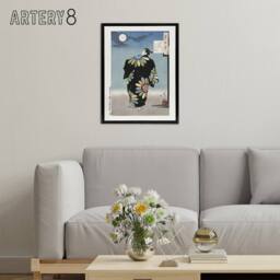 "Artery8 Yoshitoshi Fukami Jikyu Vintage Japanese Ukiyo-e Framed Canvas Art in Blue - Size: W12"" x H16""" - thumbnail 3