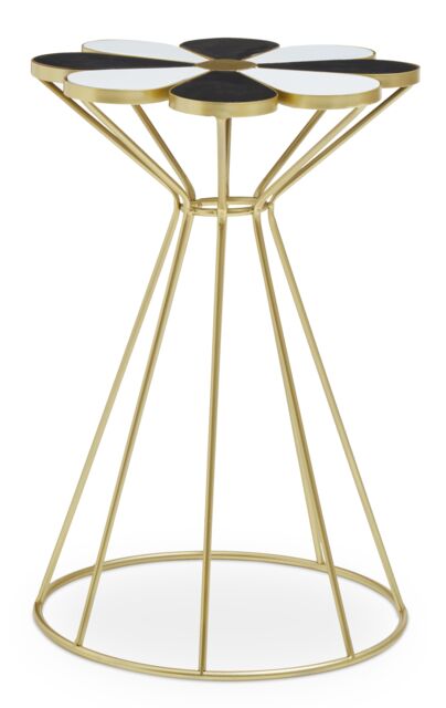 Orsina Black & White Petal End Table, Modern Flower Shaped Side Table With Hourglass Gold Frame, Small Table - image 1