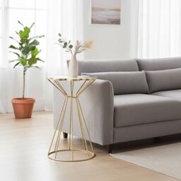 Orsina Black & White Petal End Table, Modern Flower Shaped Side Table With Hourglass Gold Frame, Small Table - thumbnail 8