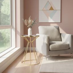 Orsina Black & White Petal End Table, Modern Flower Shaped Side Table With Hourglass Gold Frame, Small Table - thumbnail 7