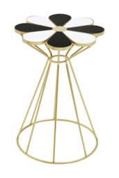 Orsina Black & White Petal End Table, Modern Flower Shaped Side Table With Hourglass Gold Frame, Small Table - thumbnail 2