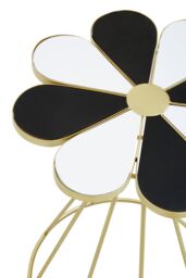 Orsina Black & White Petal End Table, Modern Flower Shaped Side Table With Hourglass Gold Frame, Small Table - thumbnail 3