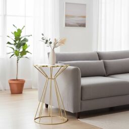 Orsina Black & White Petal End Table, Modern Flower Shaped Side Table With Hourglass Gold Frame, Small Table - thumbnail 9