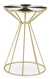 Orsina Black & White Petal End Table, Modern Flower Shaped Side Table With Hourglass Gold Frame, Small Table - thumbnail 1
