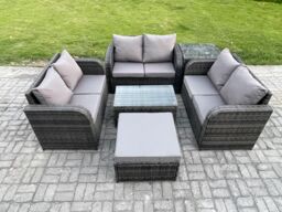 Fimous Outdoor Garden Furniture Sets 7 Seater Wicker Rattan Furniture Sofa Sets with Rectangular Coffee Table Love Sofa Big Footstool Side Table - thumbnail 1