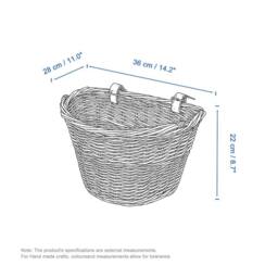 FLAVORA Brown-Bicycle Wicker Shopping Basket with Metal Carry Handle in Brown - Size: 500mm - thumbnail 2