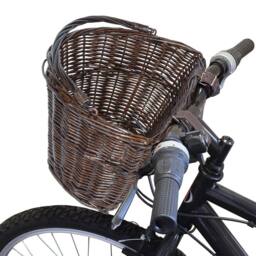 FLAVORA Brown-Bicycle Wicker Shopping Basket with Metal Carry Handle in Brown - Size: 500mm - thumbnail 5