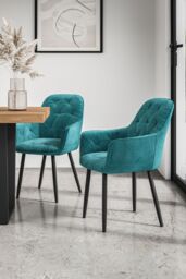 More4Homes Set Of 2 Anika Modern Velvet Dining Chair Padded Seat Metal Legs in Blue