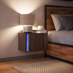Berkfield Home Wall-mounted Bedside Cabinet with LED Lights Brown Oak - thumbnail 5