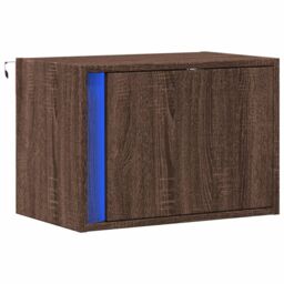 Berkfield Home Wall-mounted Bedside Cabinet with LED Lights Brown Oak - thumbnail 3