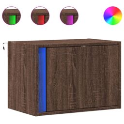Berkfield Home Wall-mounted Bedside Cabinet with LED Lights Brown Oak - thumbnail 2
