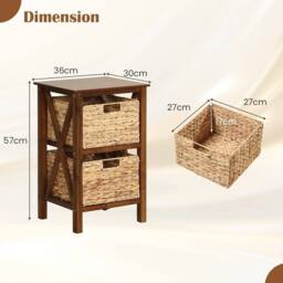 VOGREX Walnut Seagrass Basket Solid Wood Nightstand in Brown - thumbnail 2